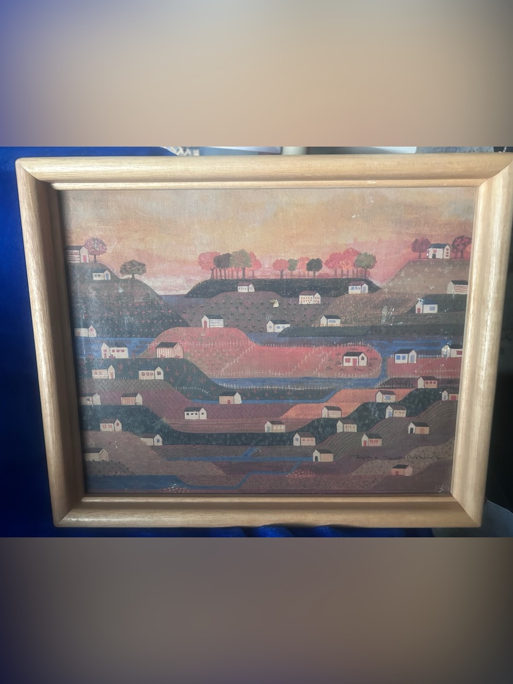 Vintage Folk art landscape serving tray by Taylor & Ng.
